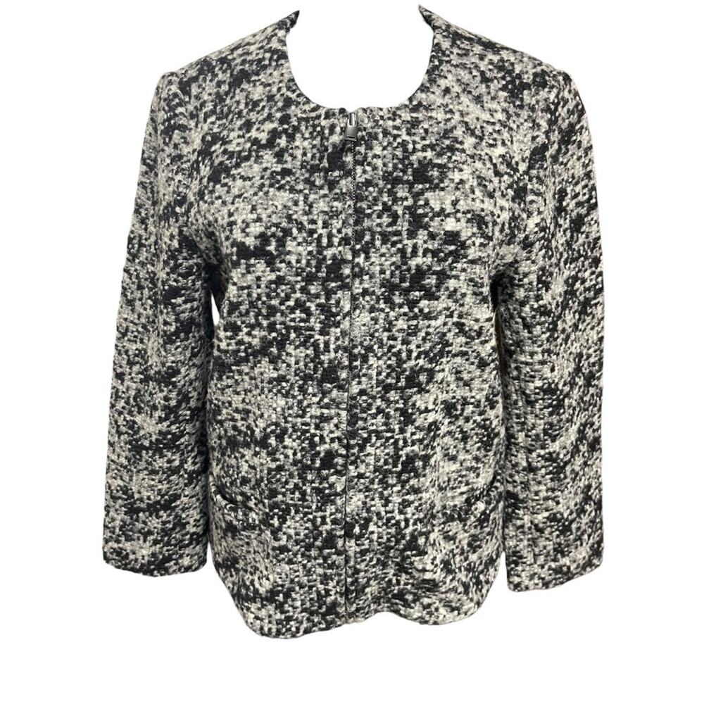 Medium Ann Taylor Womens Full Zip Wool Blend Black White Jacket